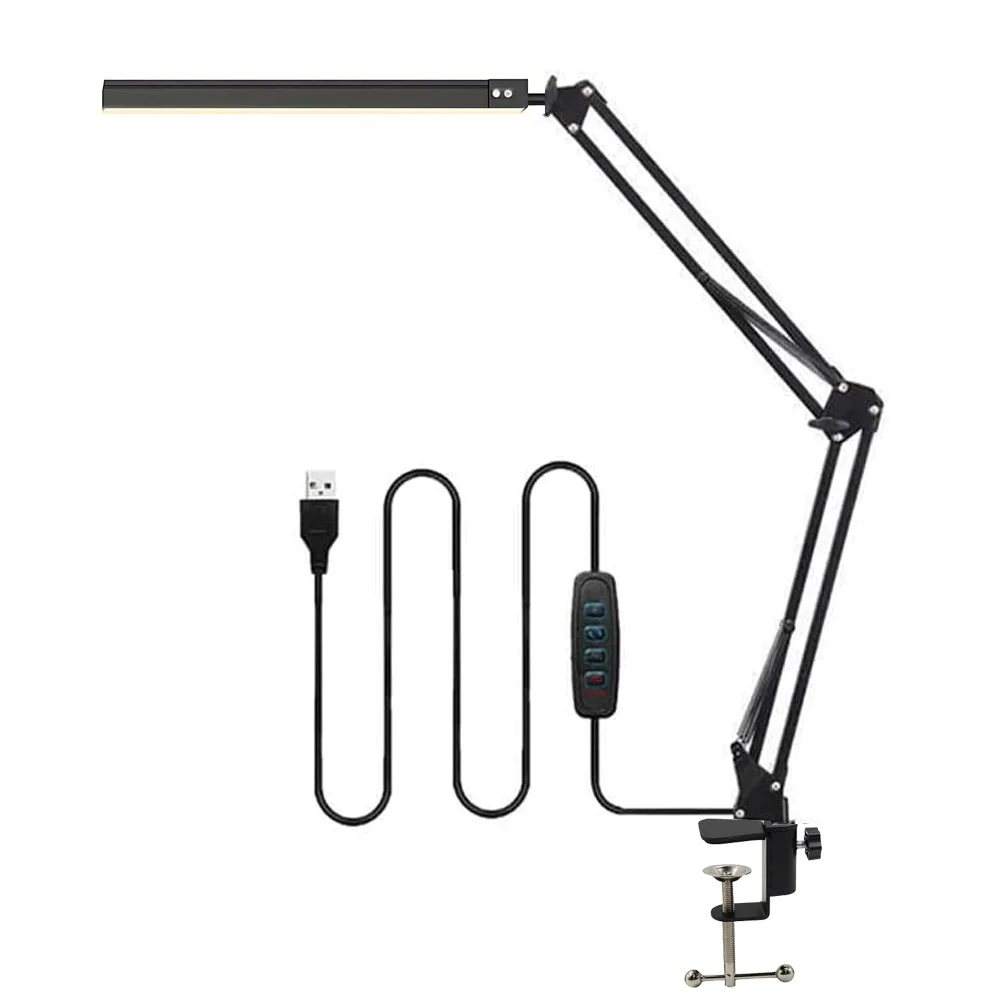 33CM LED Long Arm Folding Study Lamp - Three Color Temperature Eye-Protection Reading Work Desk Lamp with Clip