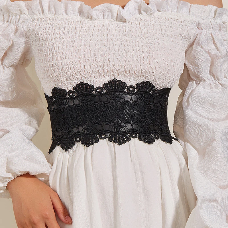 New Lace PU Solid Wide Corset Lace Belt Female Self Tie Cinch Waistband Belts for Women Wedding Dress Waist Band Accessories