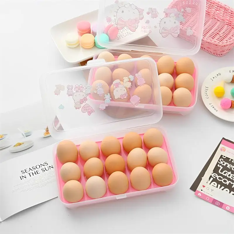 Hello Kitty Egg Carton Sanrio Anime Kawaii 15 Squares Portable Transparent Keep Fresh Desktop Anti-Fall Storage Box Home Kitchen