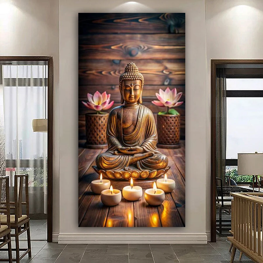 Buddha Candles Picture Size Diy Diamond Art For Adults Painting Full Mosaic Embroidery Buddhist Icon Jewelry Cross Stitch Kits