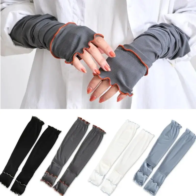 1pair Summer Ice Silk Arm Sleeves UV Protection Breathable Long Cooling Sunblock Arm Cover Outdoor Driving Cycling Sunscreen
