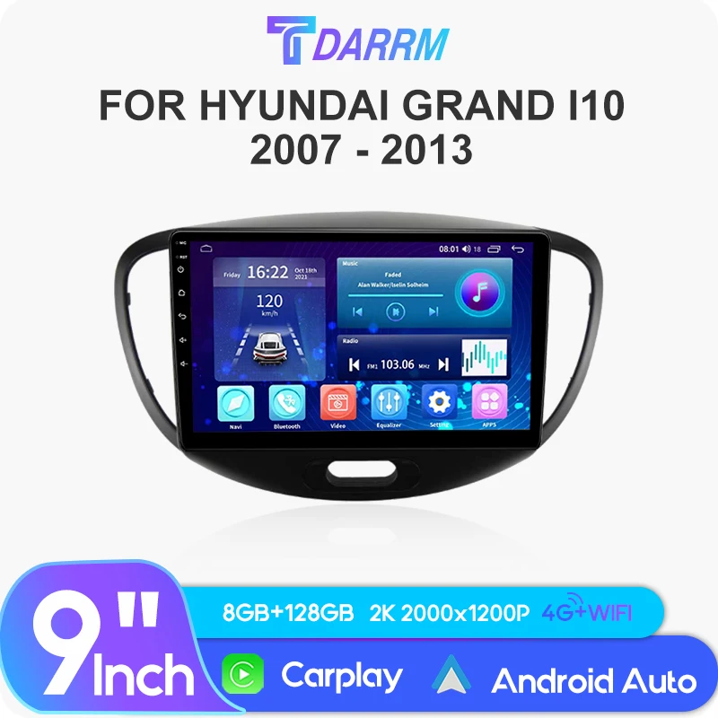 

2Din Android 13 Car AutoRadio For Hyundai Grand I10 2007-2013 Carplay WIFI Navigatore GPS Head Unit Car Multimedia Stereo Player