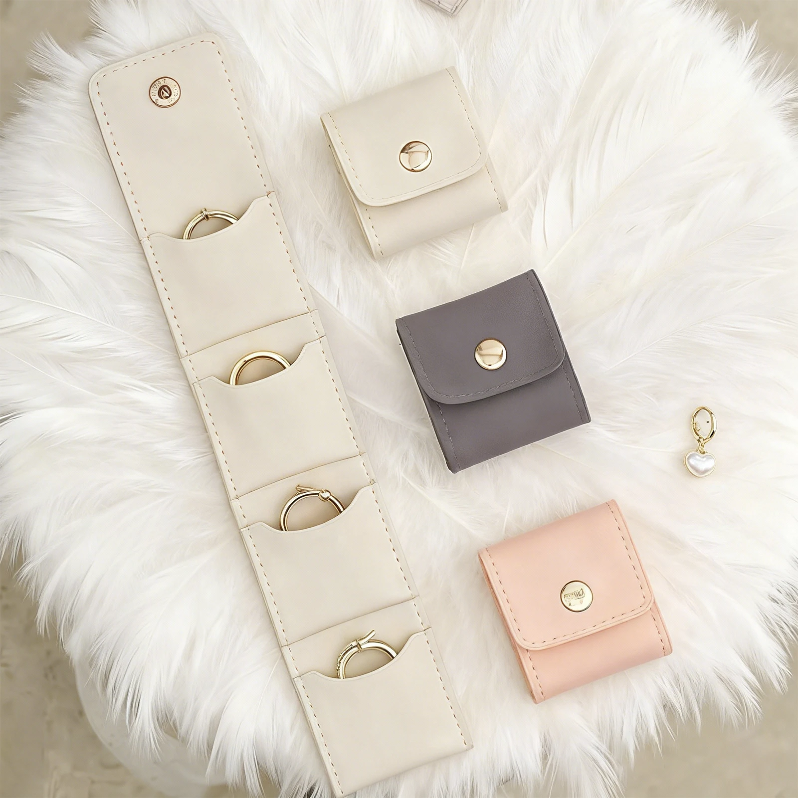 

2Pcs Mini Travel Jewelry Organizer Bag, Small Portable Roll Pouch with Button Foldable Case Box Protect Earring Ring Necklace