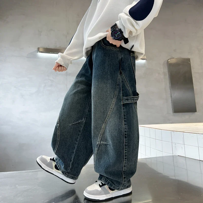 

NewNew 2025 Boys' Casual Korean Style Autumn and Winter Loose Simple Denim Jeans High Quality.4-15year