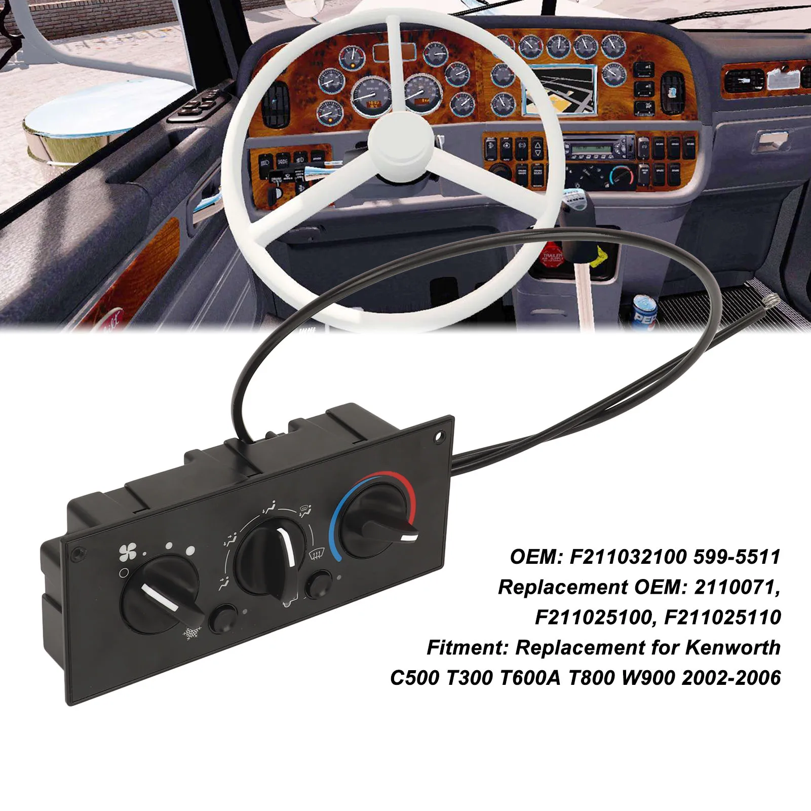 2110071 Heavy Duty Climate Control Module F211032100 Heater Control Assembly Replacement for Kenworth C500 T300 T600A T800 W900