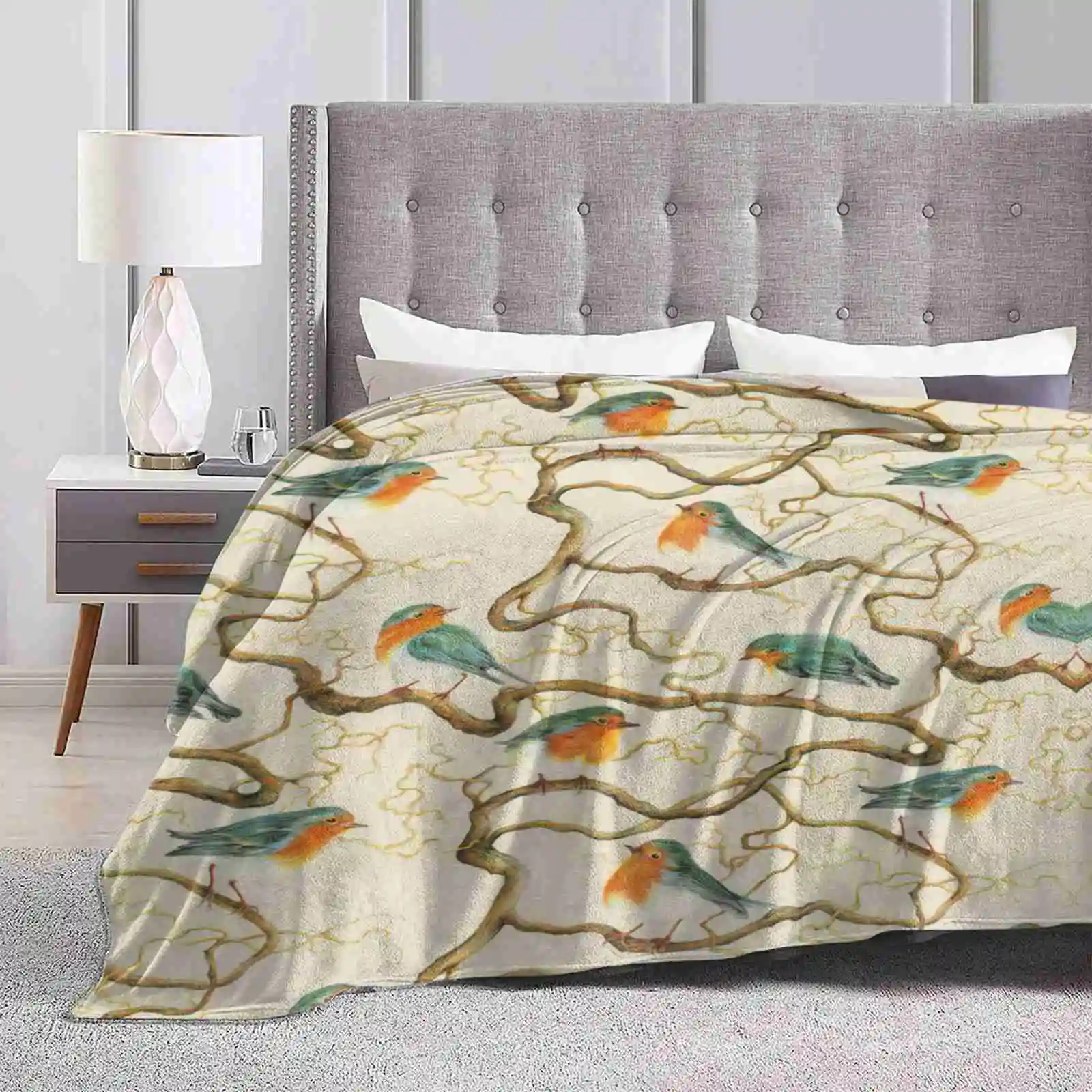 Robin In The Corkscrew Creative Design Light Thin Soft Flannel Blanket Robin Redbreast Winter Corkscrew Tree Birds Giftoriginal