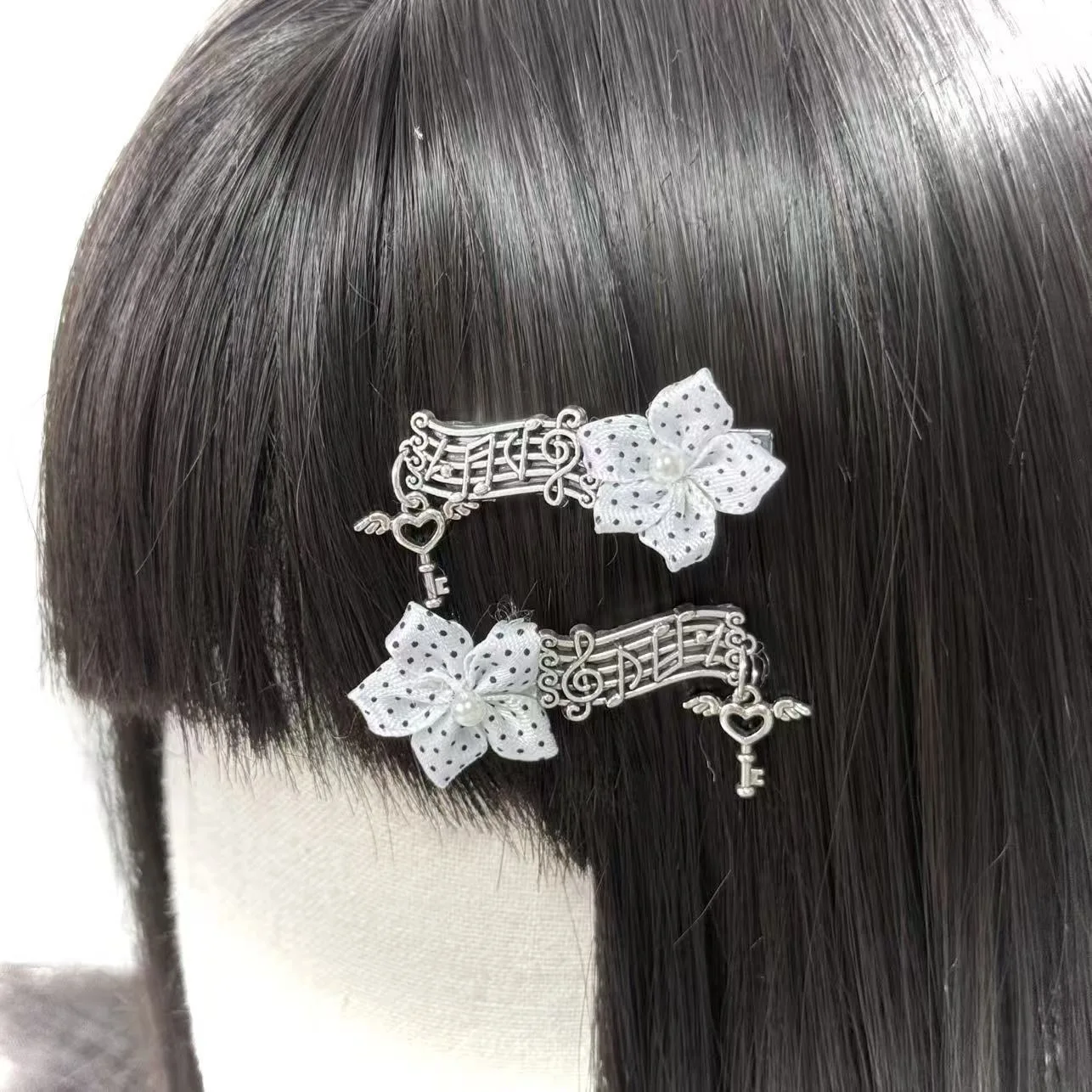 

Cute Korean-style Vintage Polka Dot Flower Hairpins With Musical Note Star Angel Wing Retro Japanese-style Headwear