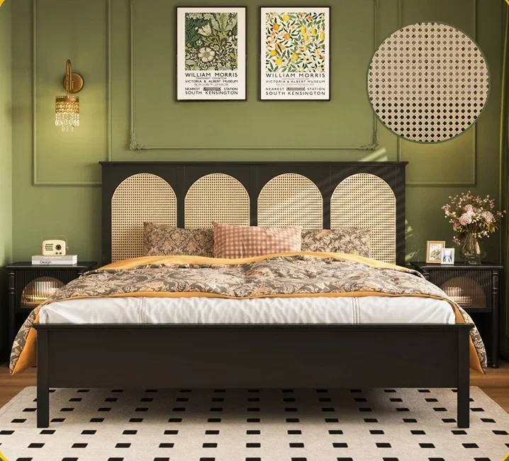 Long - lasting French Vintage Bed Master Bedroom Double Bed American Black Premium Wedding Bed Frame Superior