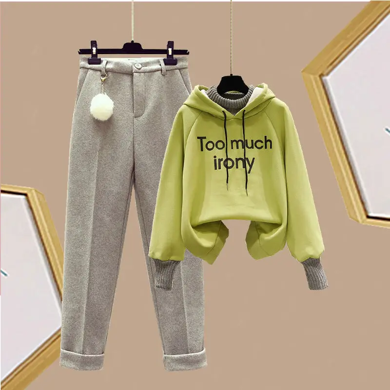 Herfst Winter 2022 Nieuwe Koreaanse Populaire Sport Hoodie Stroomden Wollen Broek Tweedelige Elegante Vrouwen Broek Set Student Sport pak