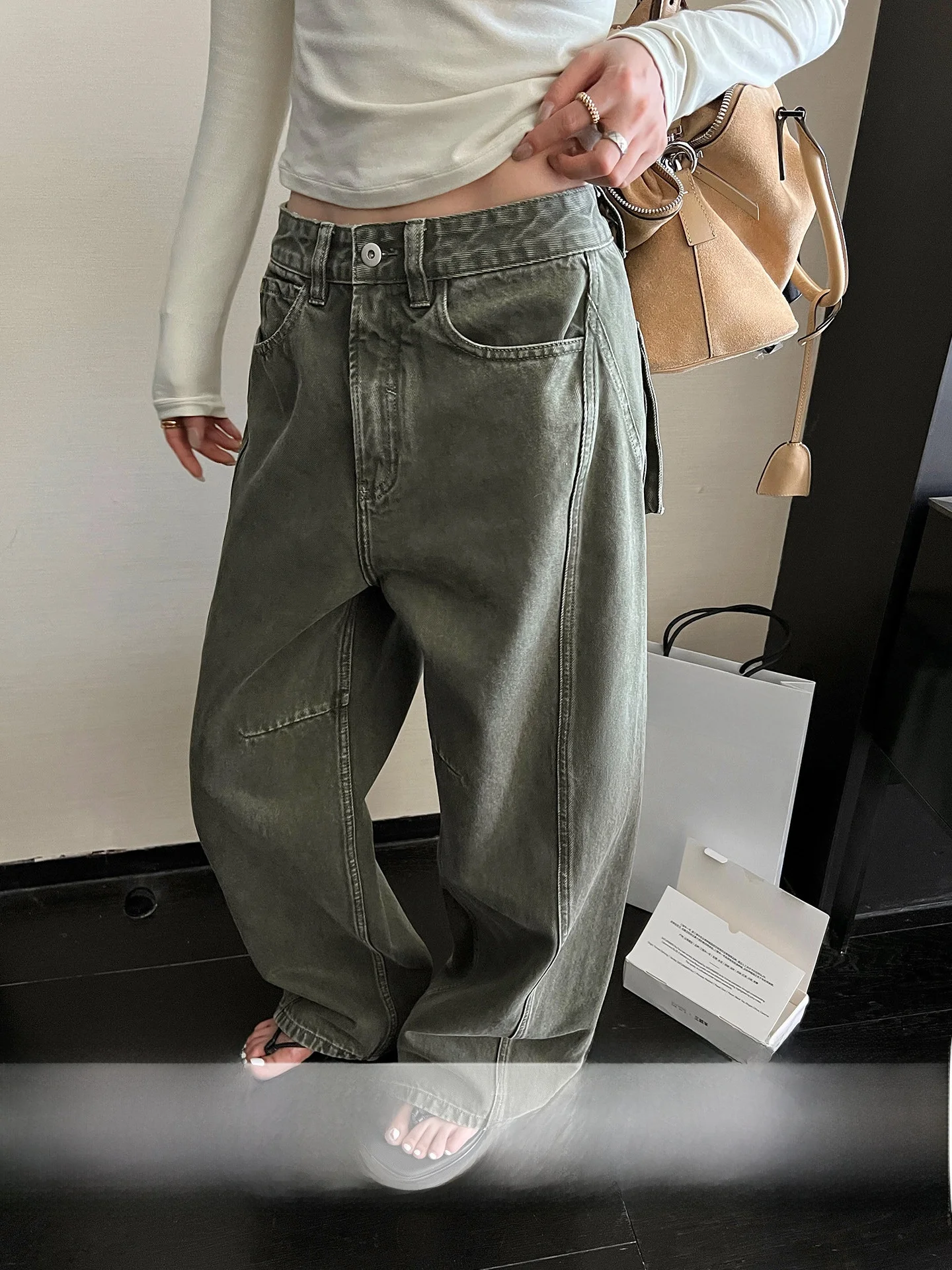 

Waed High Waist Straight Leg Jeans Ele Hipster Sle Fern Moss een Heavy Du Knife Cotton Blend Ladies Jeans