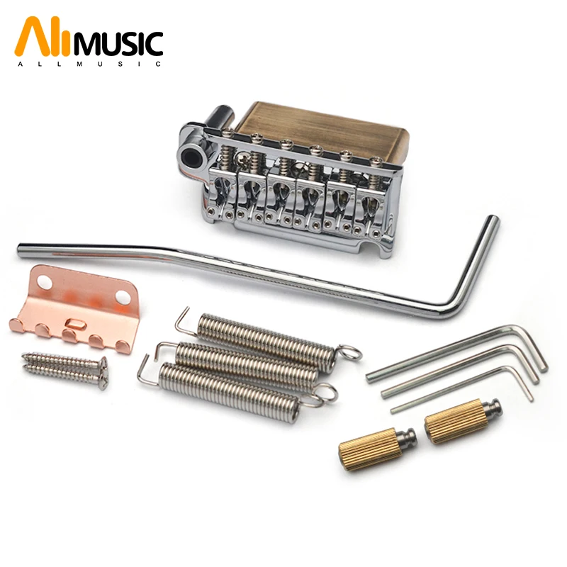 

Guitar Tremolo Bridge 83.5x40.5 String Sapceing 54.5MM(5x10.9MM) Brass Block Cambered Surface Saddle Chrome