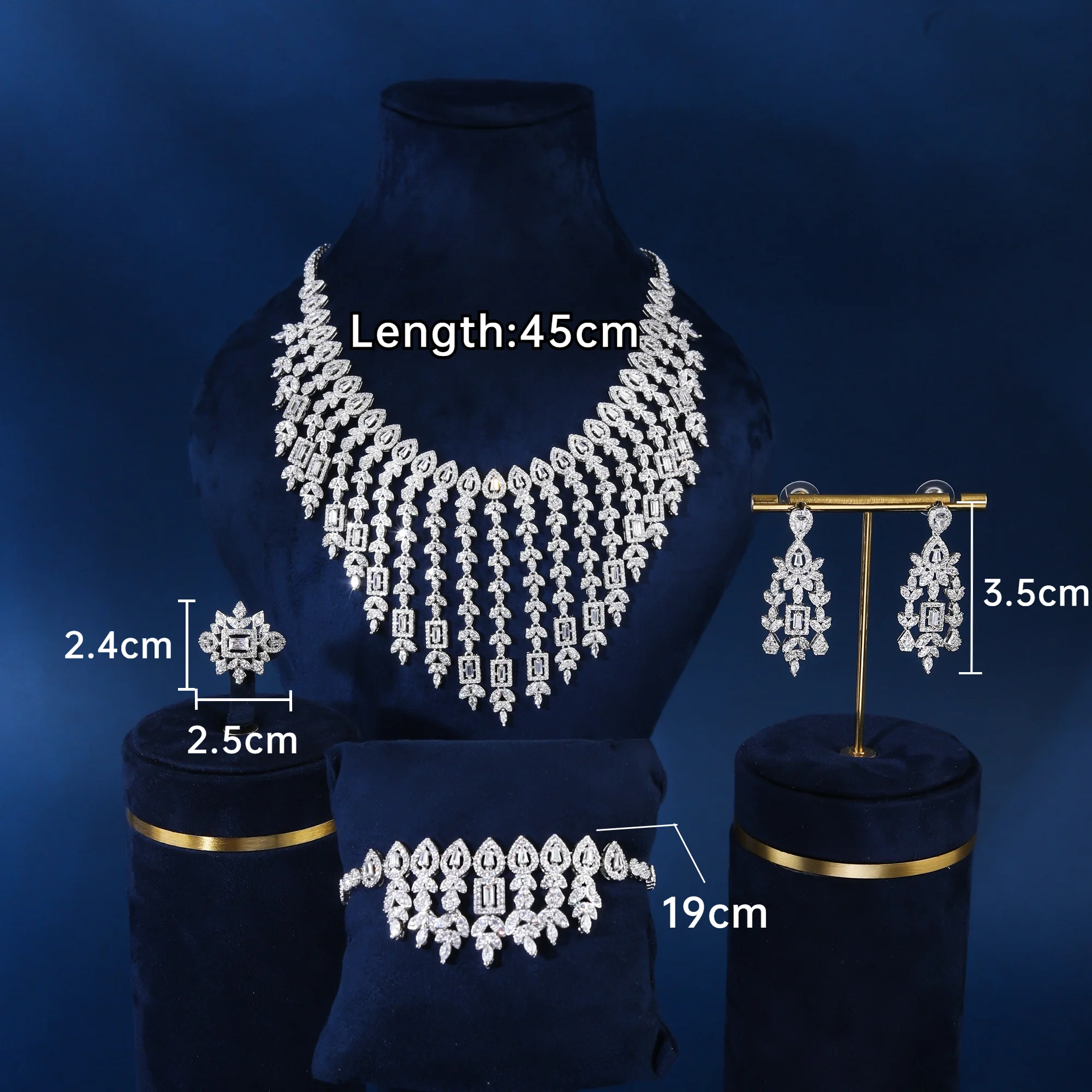 

7087 African Bridal Tassels Jewelry Sets For Women Luxury Wedding AAA Cubic Zirconia Dubai Anniversary Necklace 4PCS Gift