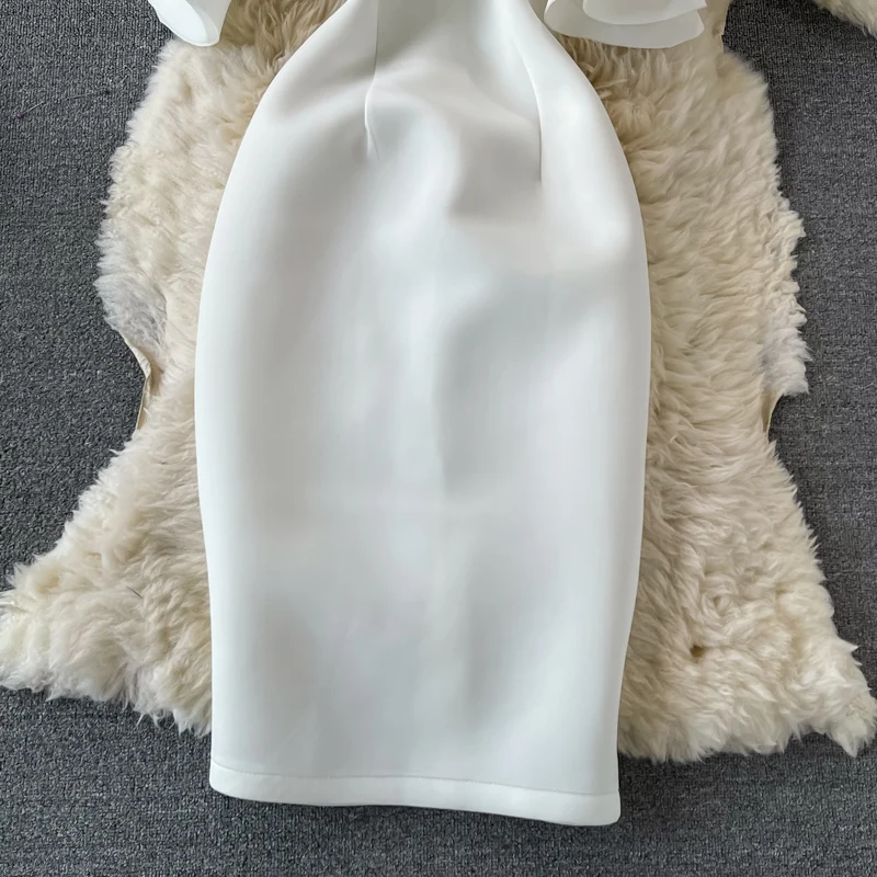 Slimming Slim Luxury Ele Par Dr One oulder Bowed  Bodycon Skirt Korean Sle High Waist Midi Dr without Sve