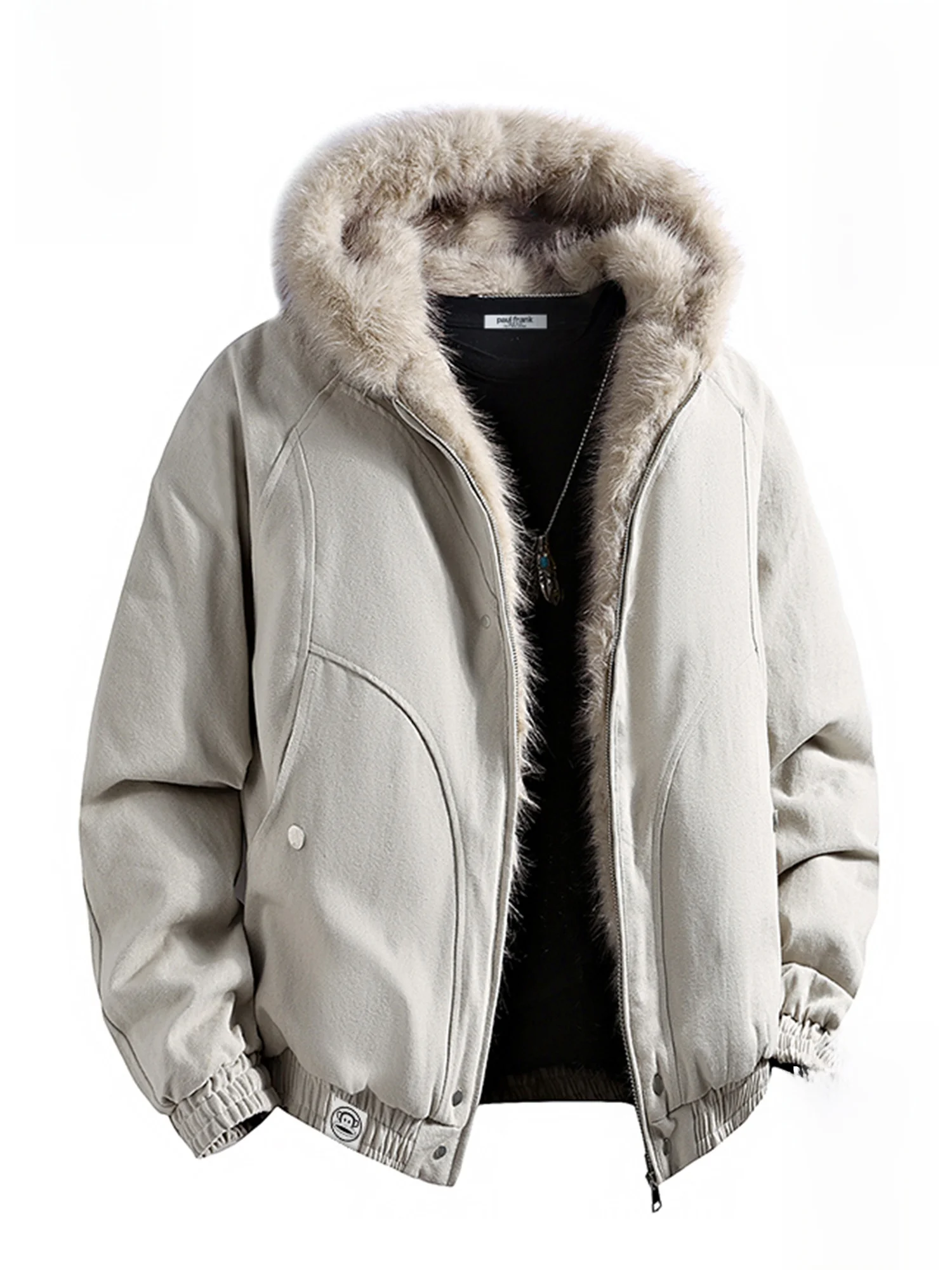 

Зимняя утепленная хлопковая куртка Paul Frank для мужчин с капюшоном, теплая, молодежная, модная, свободного кроя, с длинными рукавами, на молнии, с анималистическим принтом