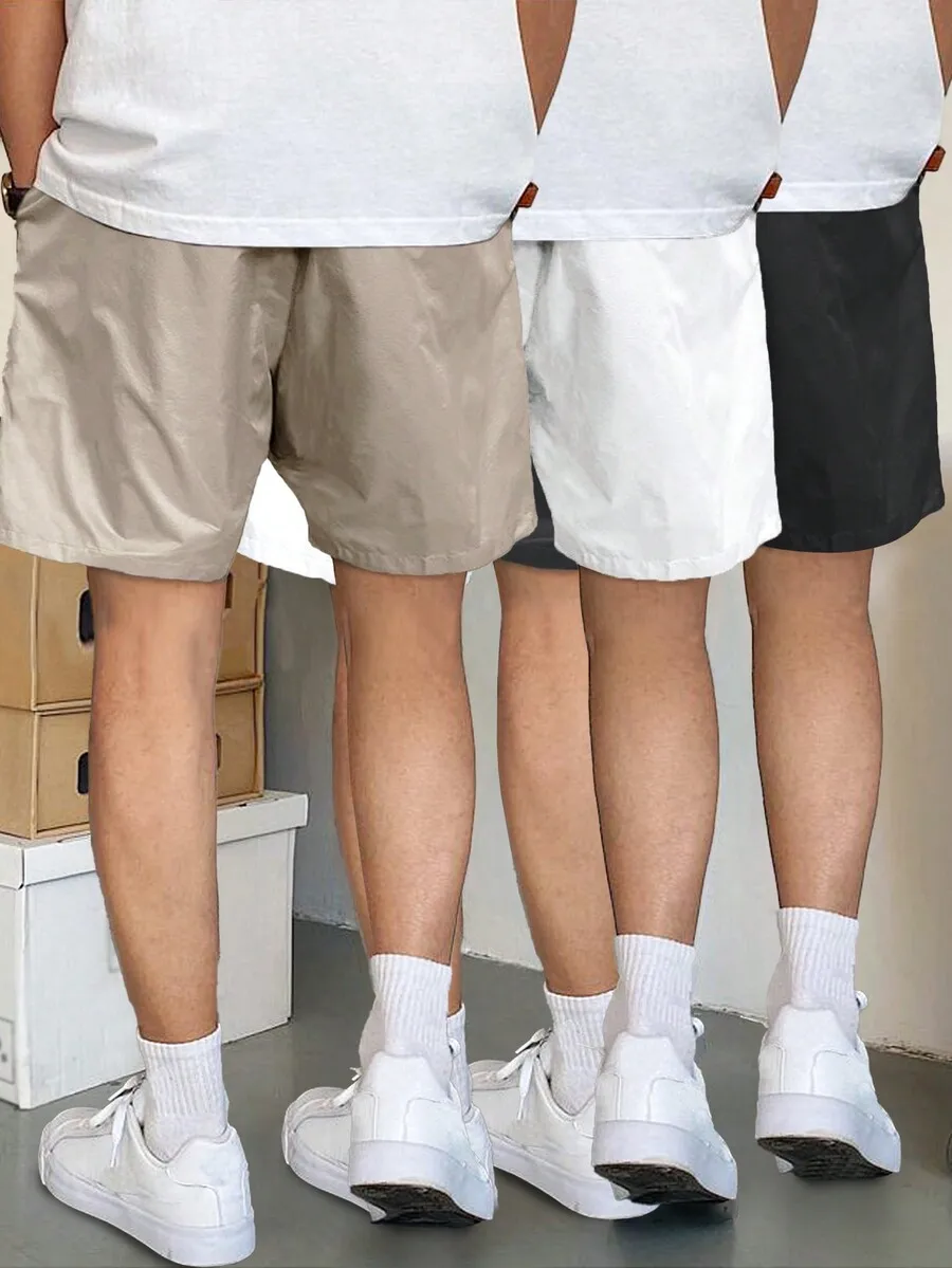 Manfinity Homme 3pcs Loose Fit Men's Shorts With Slant Pockets And Drawstring Waist
