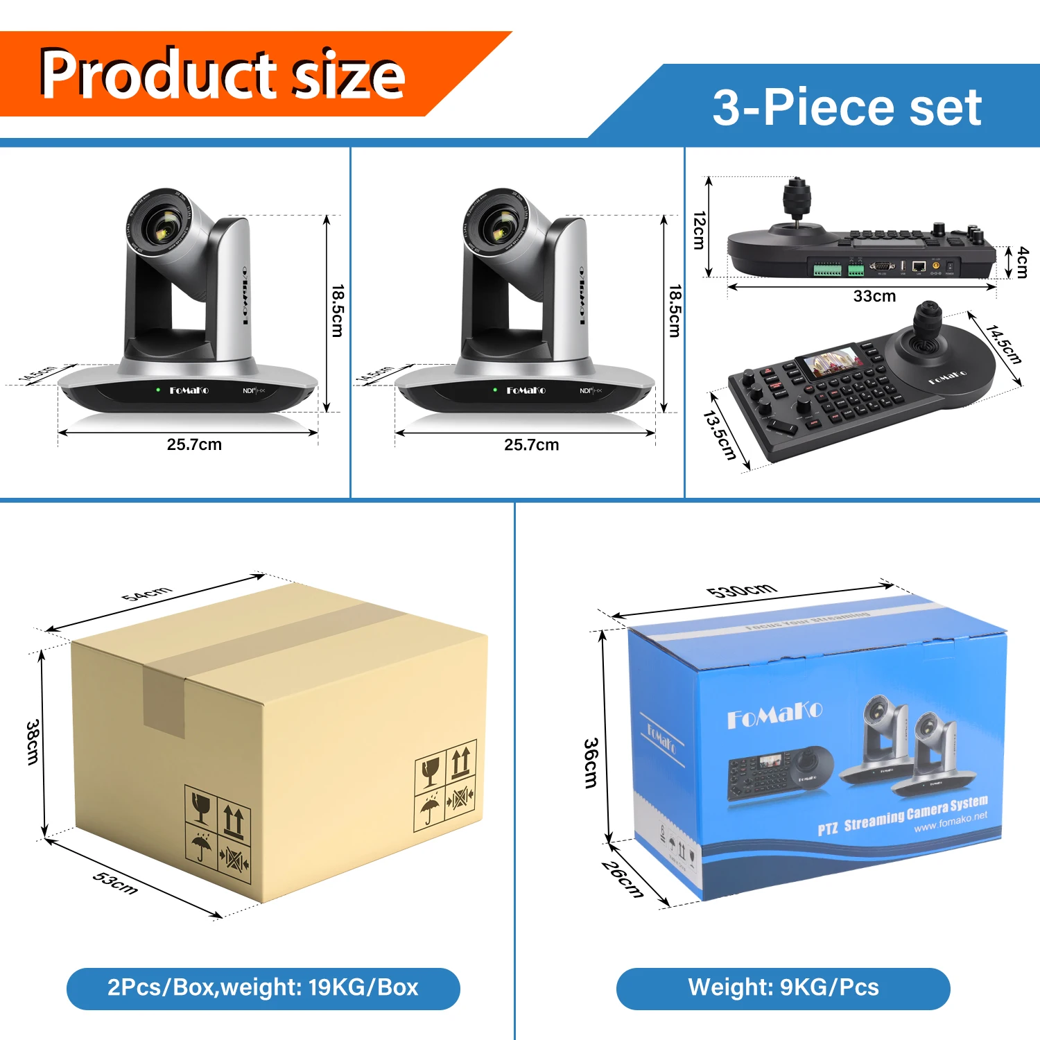 FoMaKo BN502 NDI PTZ Camera Bundle 30X Optical Zoom HDMI PTZ Camera and Controller Keyboard PTZ Camera Kit Bundle