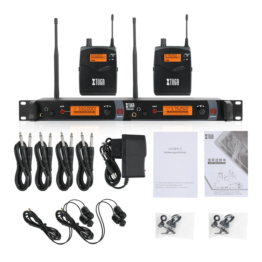 Sistem In-Ear Nirkabel Profesional TLF Xtuga 2 Saluran dengan 2 Bodypack untuk Mikrofon