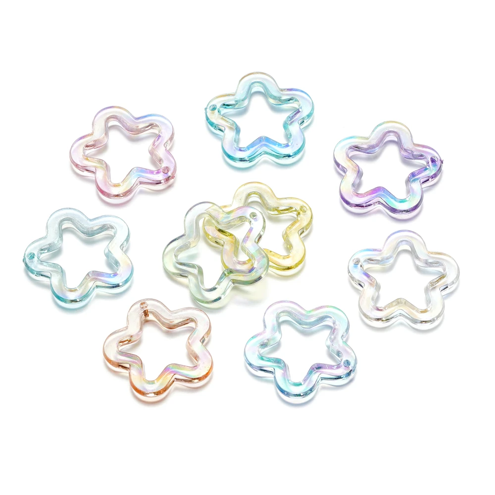 Pingente de estrela de cinco pontas acrílico transparente, DIY Jewelry Making, encantos pulseira e colar, acessórios, 30x30.5mm, 10pcs por lote