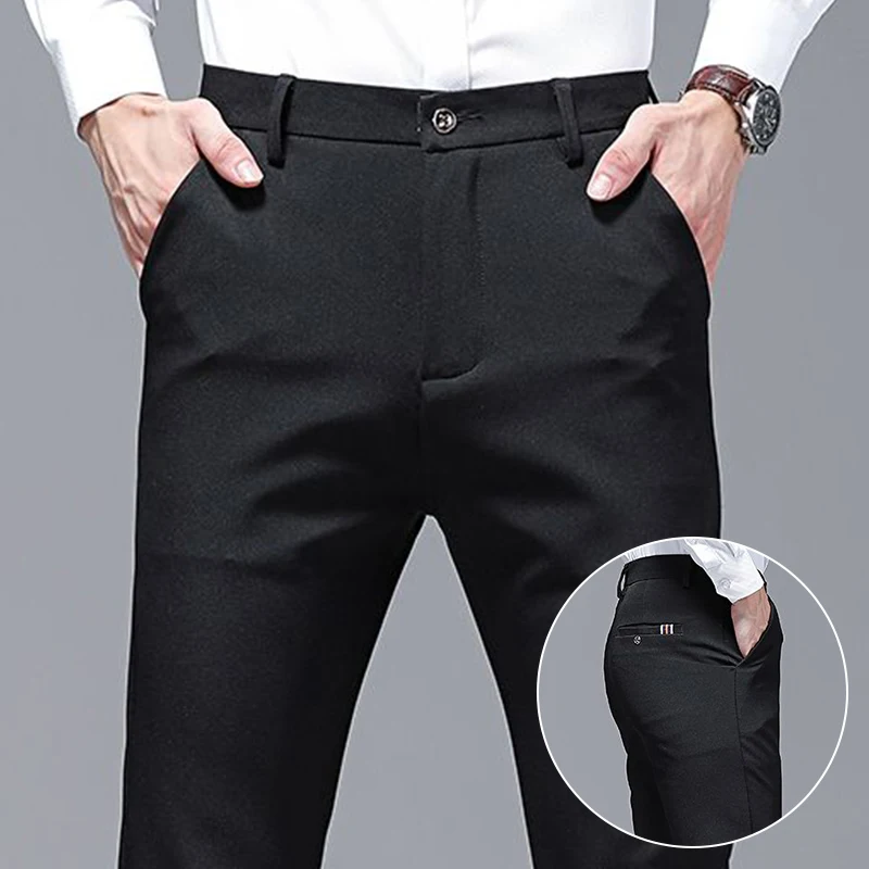 

Fashion Men Casual Comfortable Suit Pants Male Loose Straight Blazer Pants Slight Strech Korean Style Black Blue Trousers