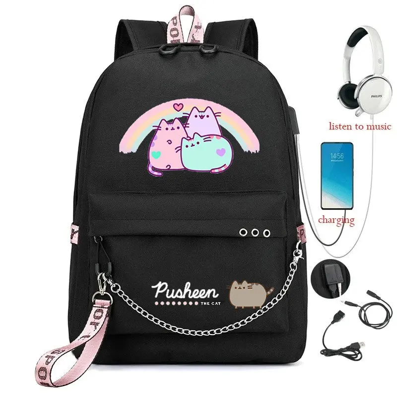 Teenagers School Bags for Girls Cute Cat Cartoon School Students Backpacks Women Kawaii Bag Kids Knapsack Bookbag Lady Packsack