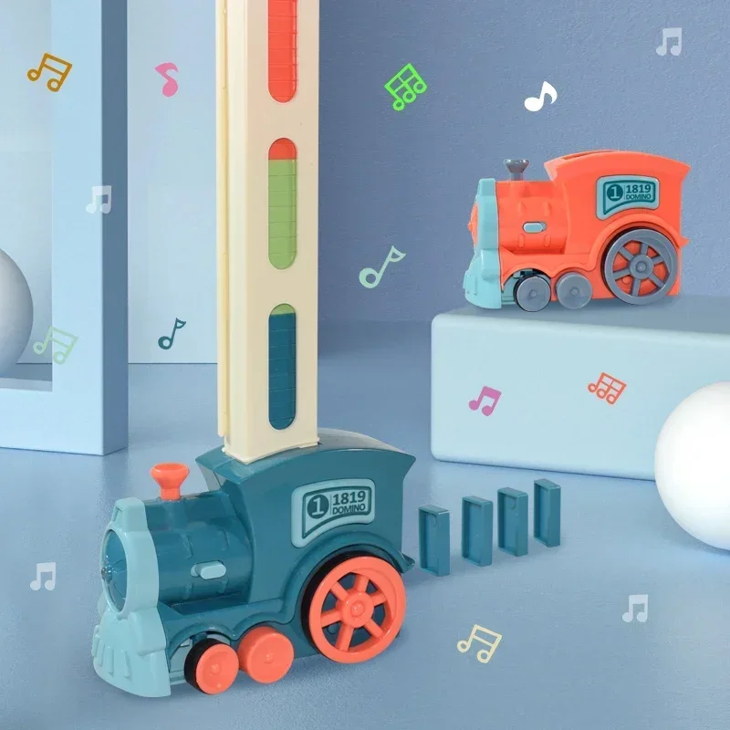 Conjunto de carro de trem elétrico dominó infantil, coloca automaticamente blocos de construção coloridos de dominó, brinquedos educativos diy e presentes