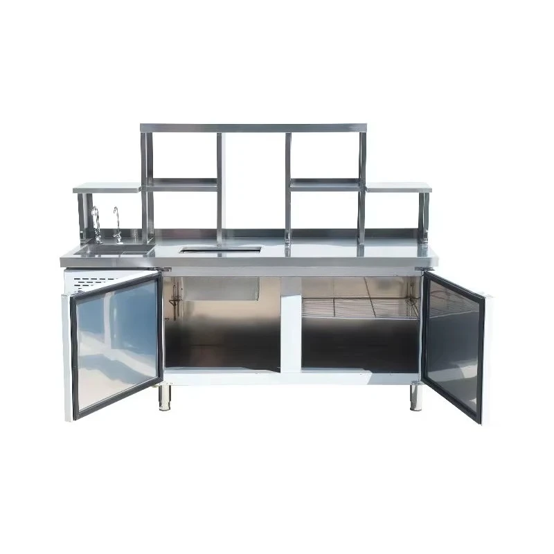 Stainless Steel Double-Temperature Prep Table Refrigerator Commercial Bubble Tea Workstation Milk Tea Coffee Shop Equipment