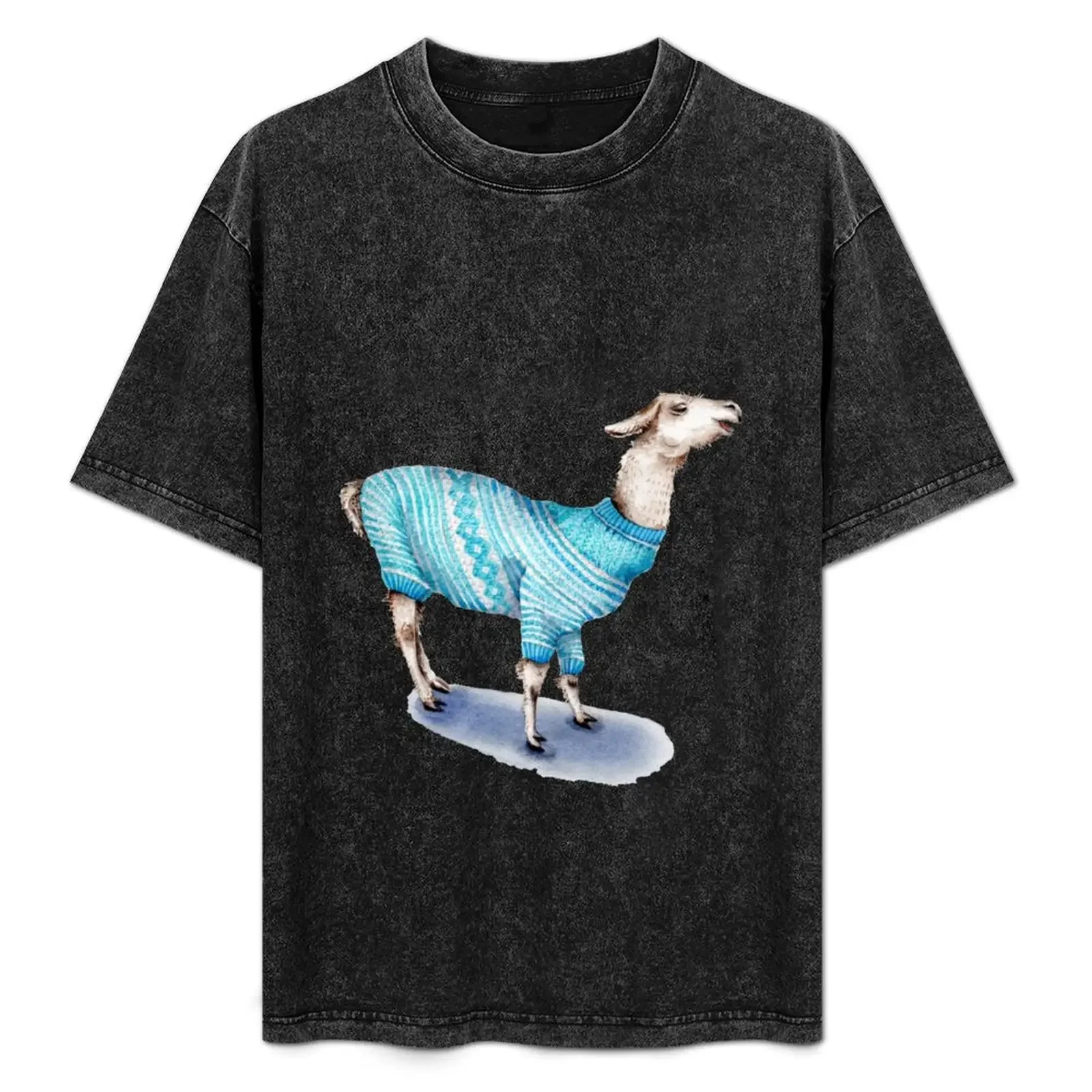 

Llama in Blue Sweater T-Shirt clothes sweat topping graphic t shirt vintage plain black t shirts men