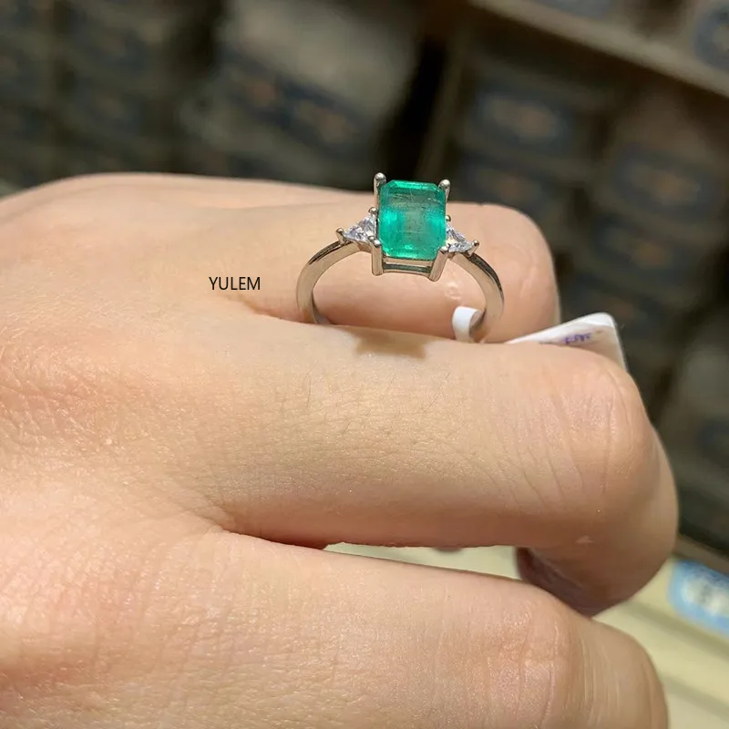 YULEM Emerald Ring New 925 Sterling Silver Natural6*8MM Square Cut Gemstone Precious Gemstone Precious Gift