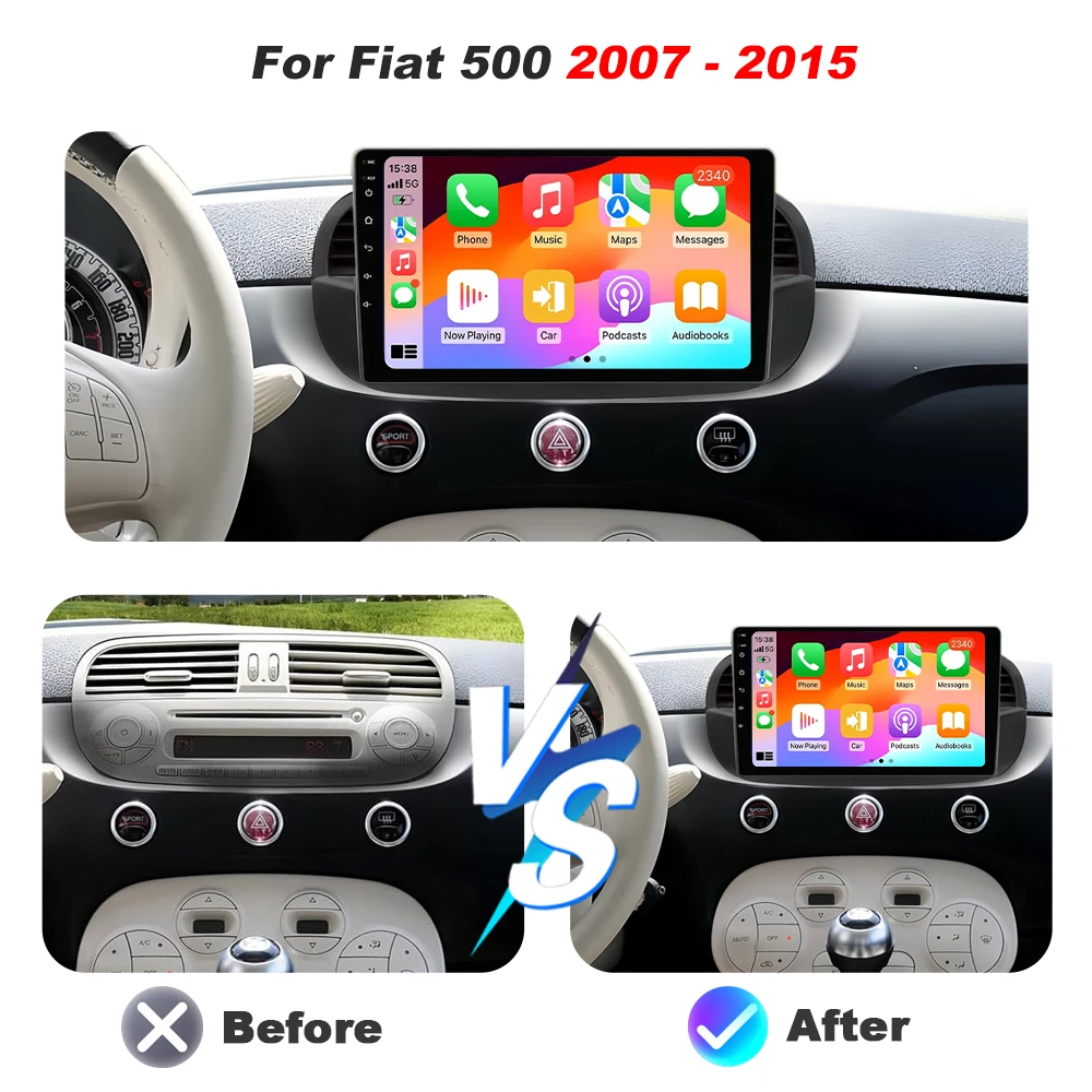 For Fiat 500 2007-2015 Android 16 Auto Car Radio Wireless Carplay GPS Navigation Screen Stereo Video Head Unit  Wireless Carplay