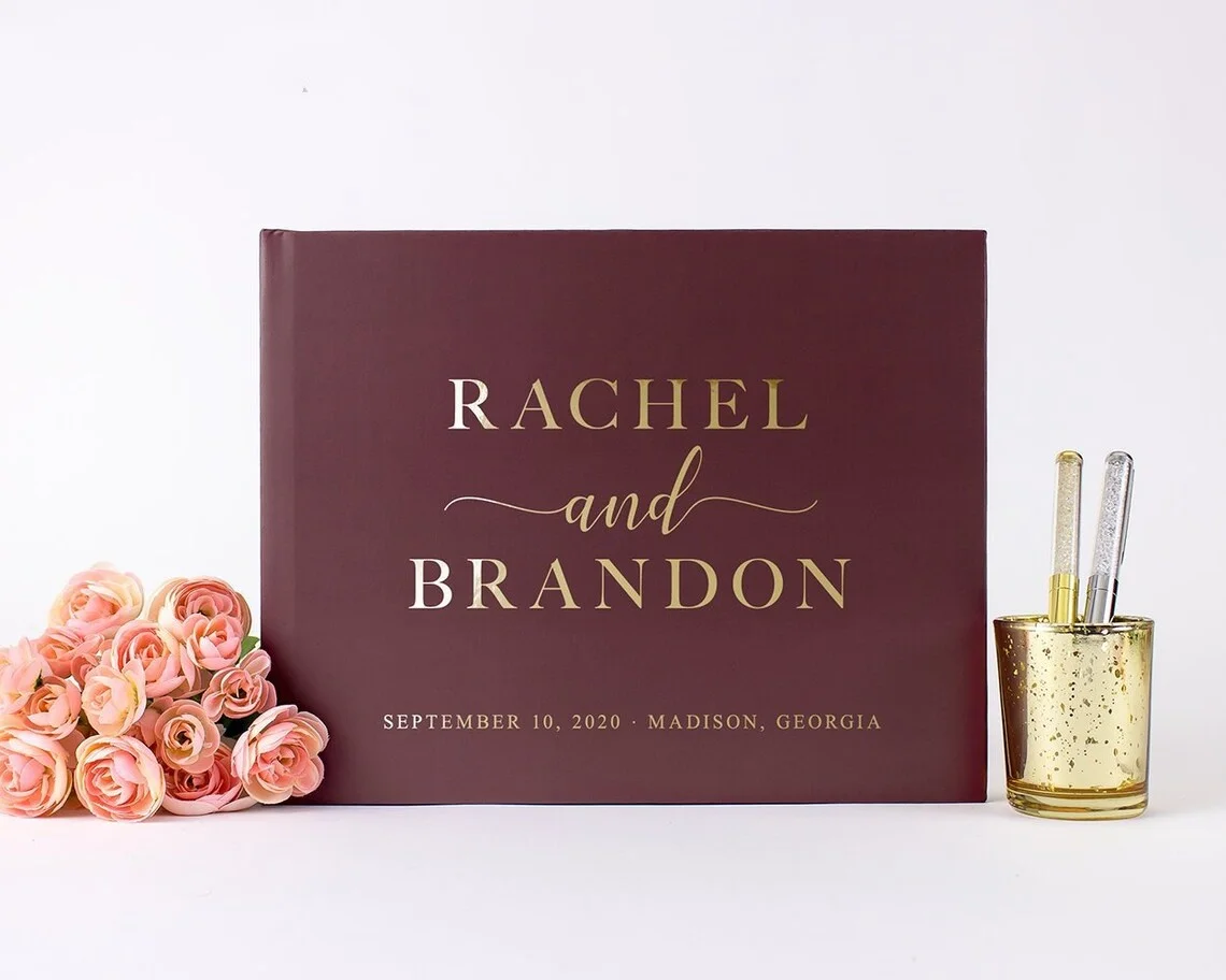 

Burgundy Wedding Guest Book, Maroon Gold Foil Guest Sign in Book for Wedding Reception, Red Wine Theme Guestbook Album, Elegant
