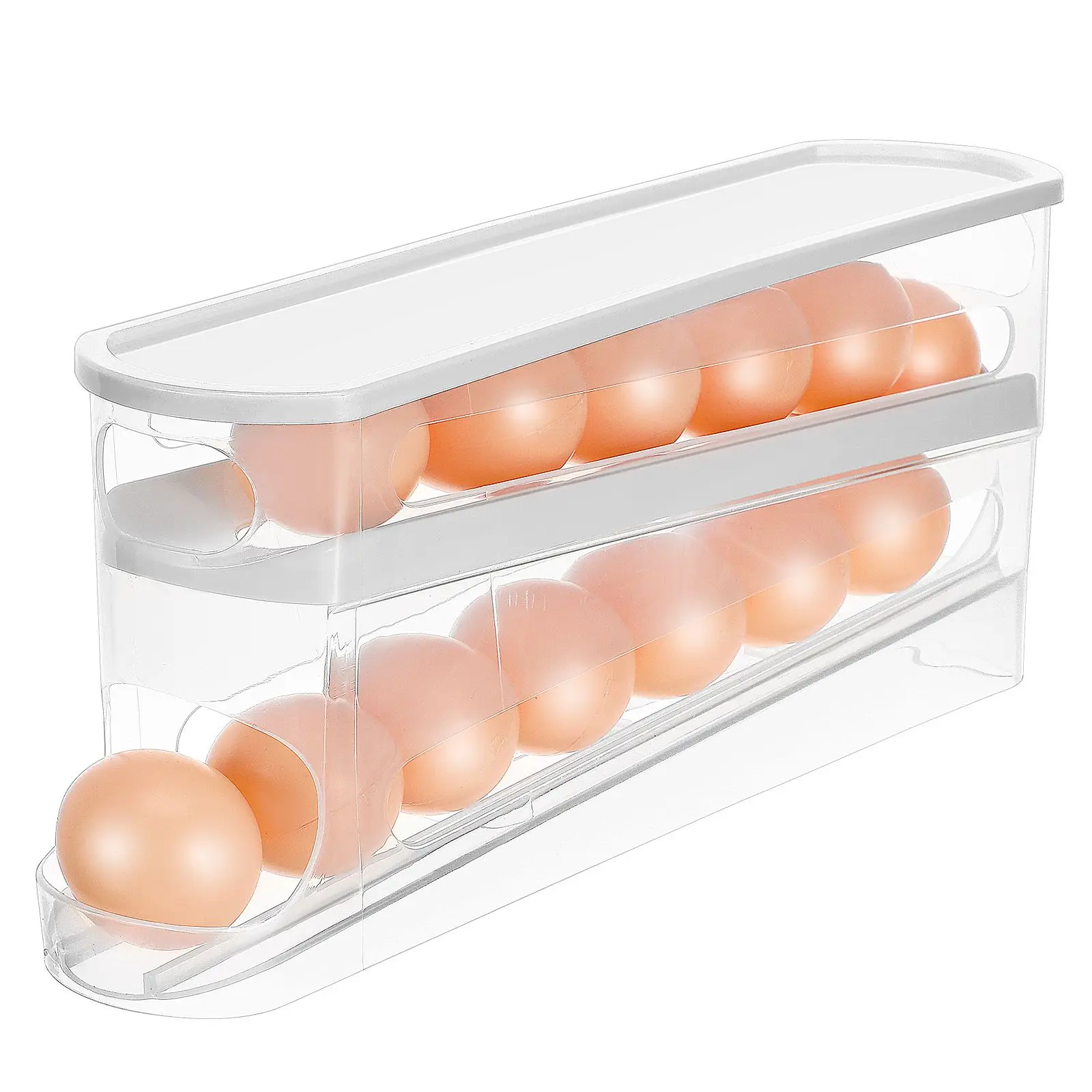 

Egg Dispenser Tiered Holder Clear Container Fridge Storage Space Saving Organizer Easy Clean Egg Roller Kitchen Basket