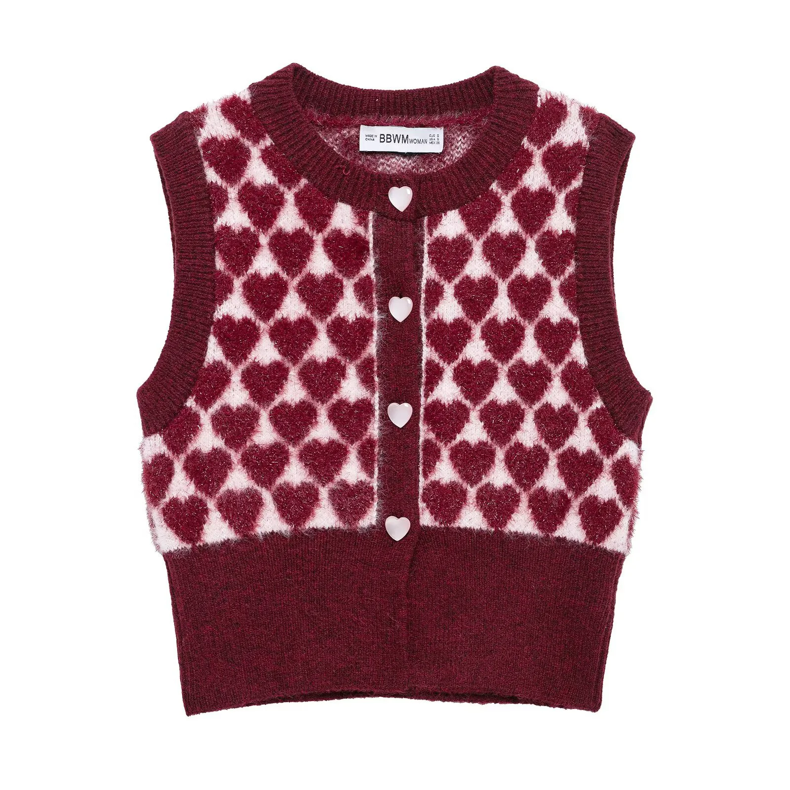 

2025 Spring And Autumn New Women's Fashion Heart Pattern Jacquard Sleeveless Round Neck Knitted Vest