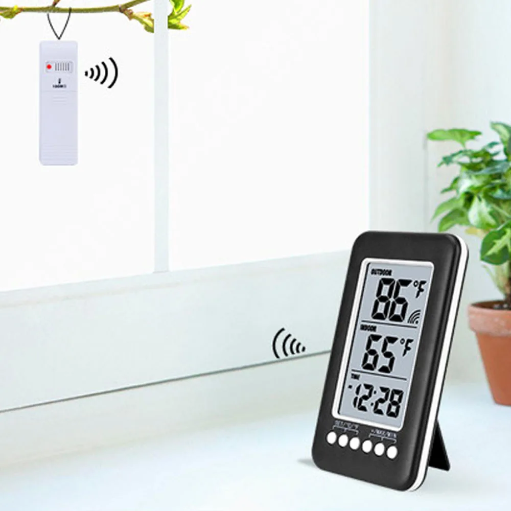 ℃/℉ Digital LCD Thermometer Wireless Indoor/Outdoor Thermometer 12/24 Hour Clock Display Temperature Meter With Transmitter