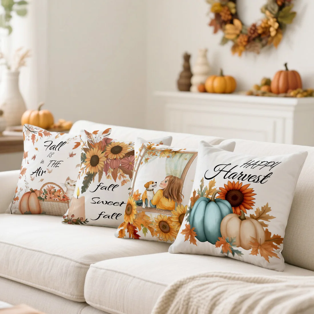 4 Uds Funda de almohada estampada 45x45 سنتيمتر Fundas de almohada decorativas suaves y acogedoras para exteriores con #6