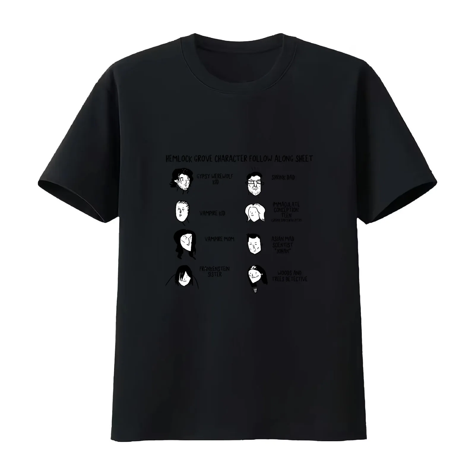 Hemlock Grove Characters Follow Along Sheet T-Shirt Summer Casual Cotton Tee Oversized Streetwear Tops Vintage Graphic Print