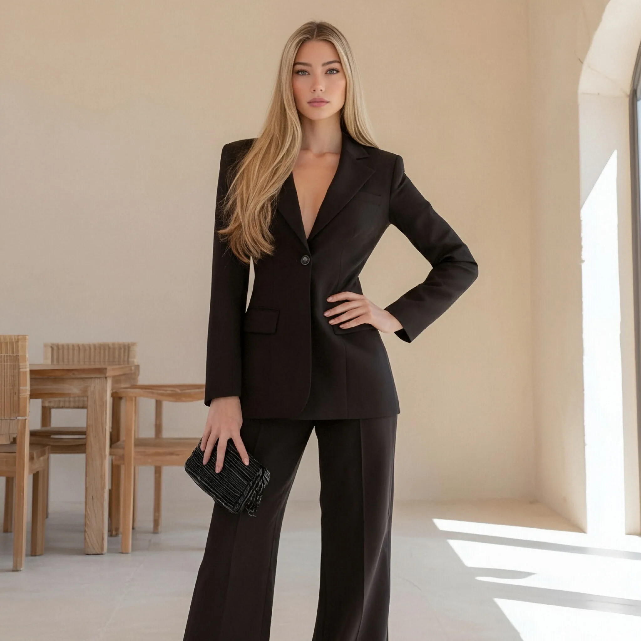 ربيع الخريف طويلة الأكمام مستقيم أنبوب الذراع عارضة صالح فستان بتصميم بدلة أنيقة المرأة أعلى ملابس الأعمال العصرية #4