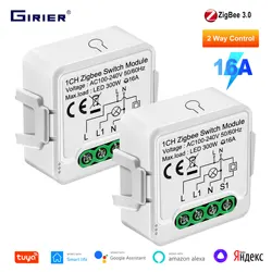 GIRIER Tuya ZigBee Switch Module 16A Smart Home Universal Breaker Supports 2 Way Control Work with Yandex Alice Alexa Hey Google