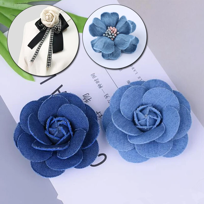 5Pcs/Lot Denim Flower Artificial Flower Small Camellia Wedding Decoration Diy Scrapbooking Headdress Craft Garment Decor Acces