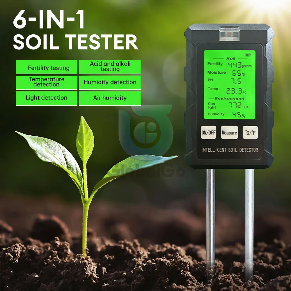 Precisão Solo ph Tester ph ec Umidade Luz Solar Umidade do ar Temp Detector Monitor Garden Farm Instrument Detector em Alta
