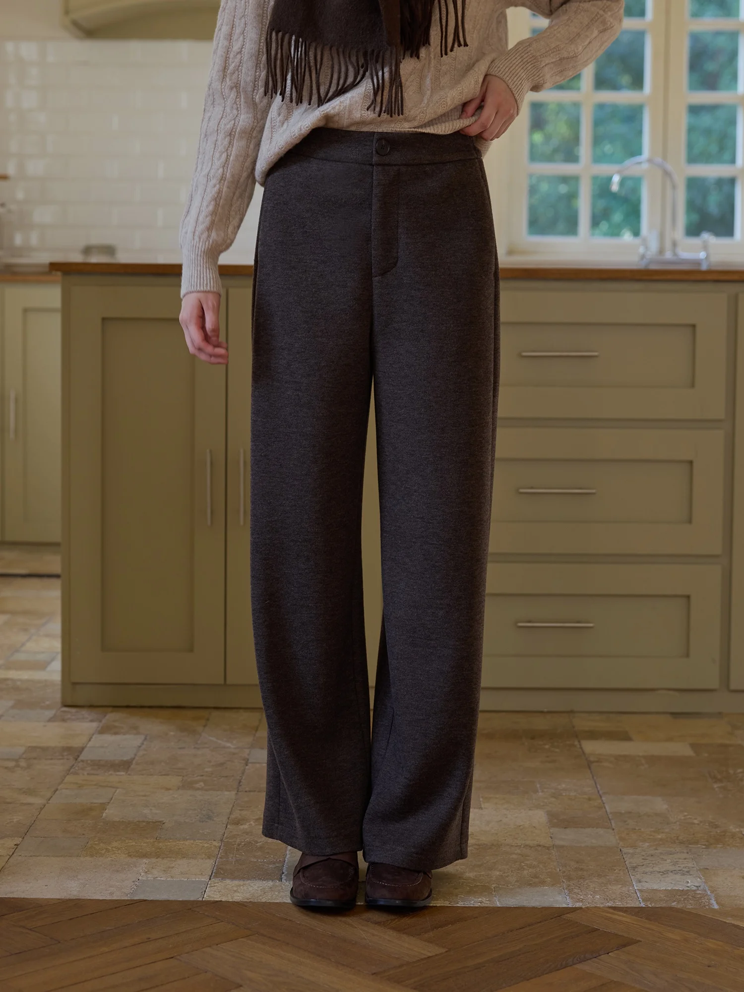 

High Waist Acetate Wool Knitted Casual Pants Women's Autumn Winter New Style Drapey Wide Leg Pants Slimming Long Trousers