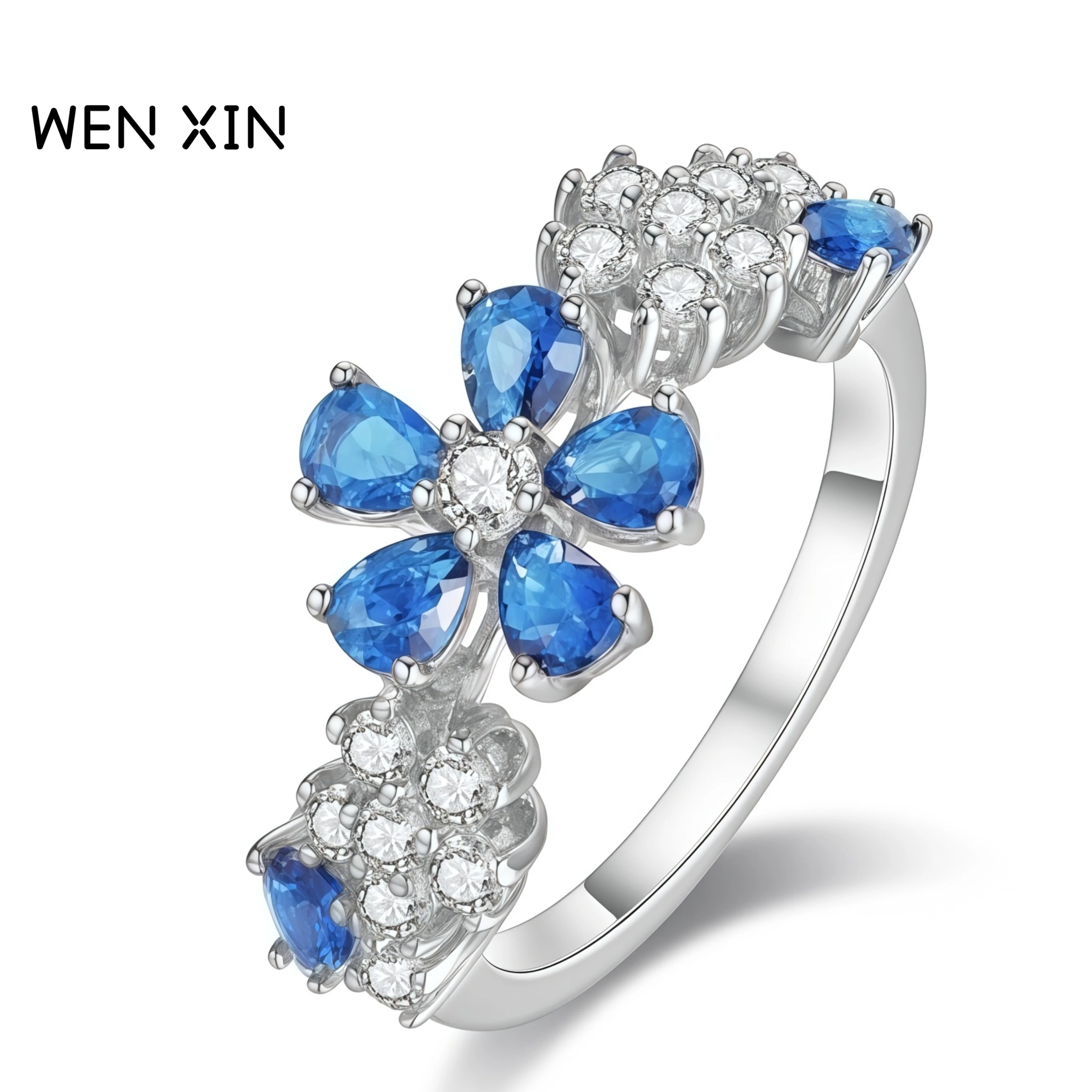 

WENXIN Brand MST New Products Blue Plum Blossom Ring Certificate Ladies Party Ring High Carbon Diamond Women Ring Jewelry