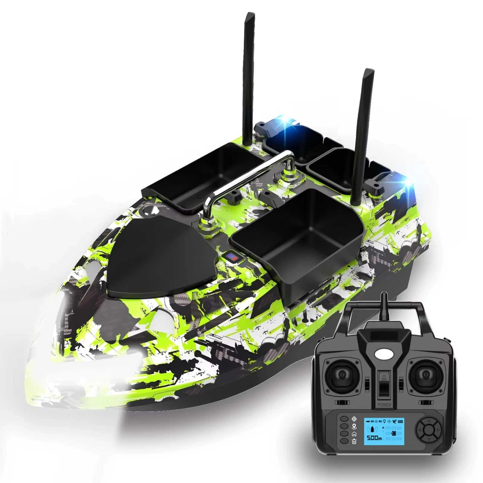 Tamanho grande flytec 4 poppers 18000mah 160nests navegação gps 500m alcance sonar isca barco retorno automático para pesca da carpa aceitar oem