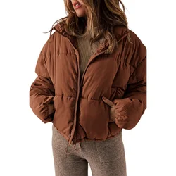 Damen Winter Oversize Vintage Parkas Jacken Langarm Stehkragen Full Zip Puffer Jacke Mäntel mit Taschen