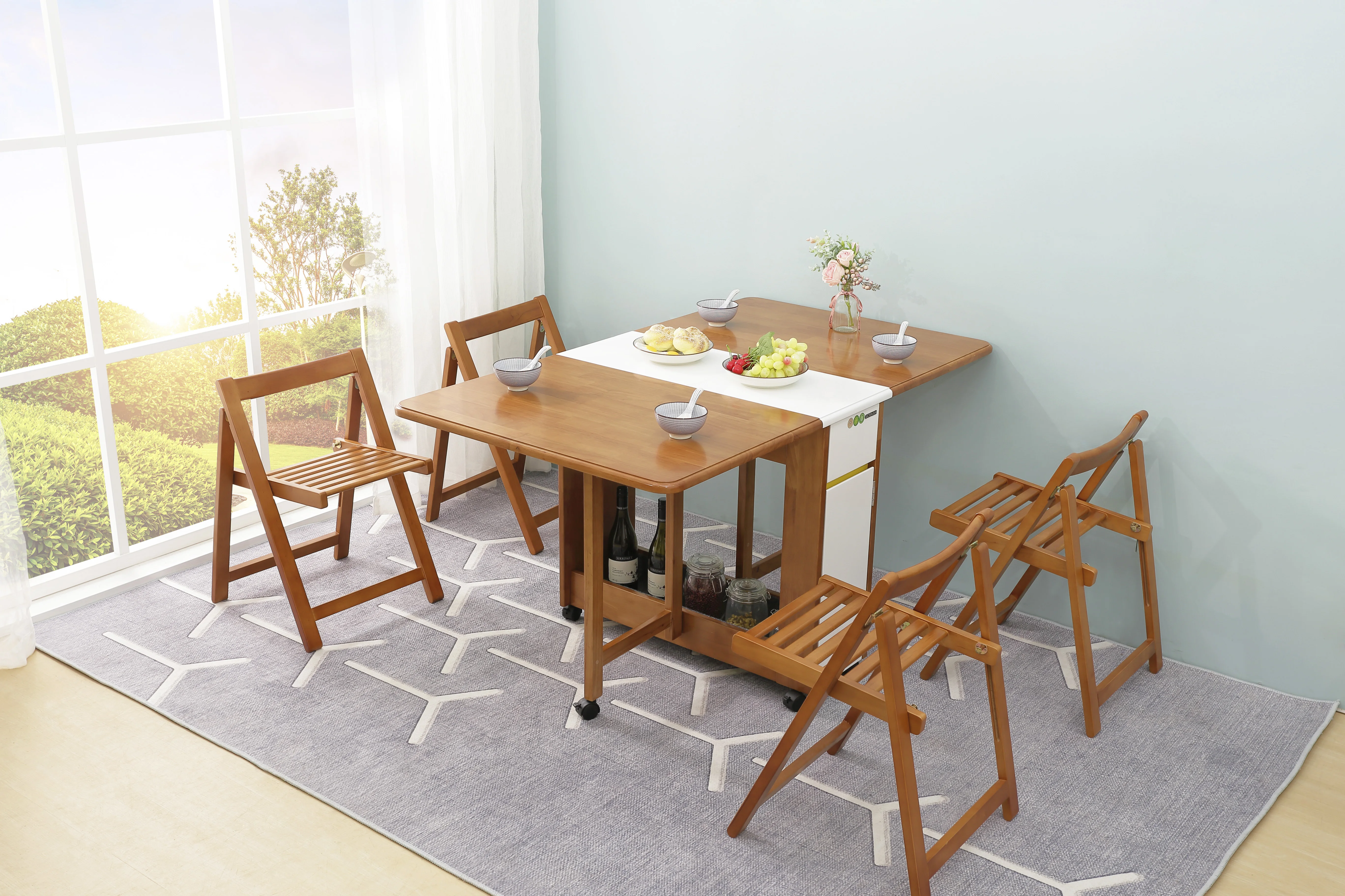 Modern Wall Mounted Folding Dining Table and Chair Set Space Saving Furniture