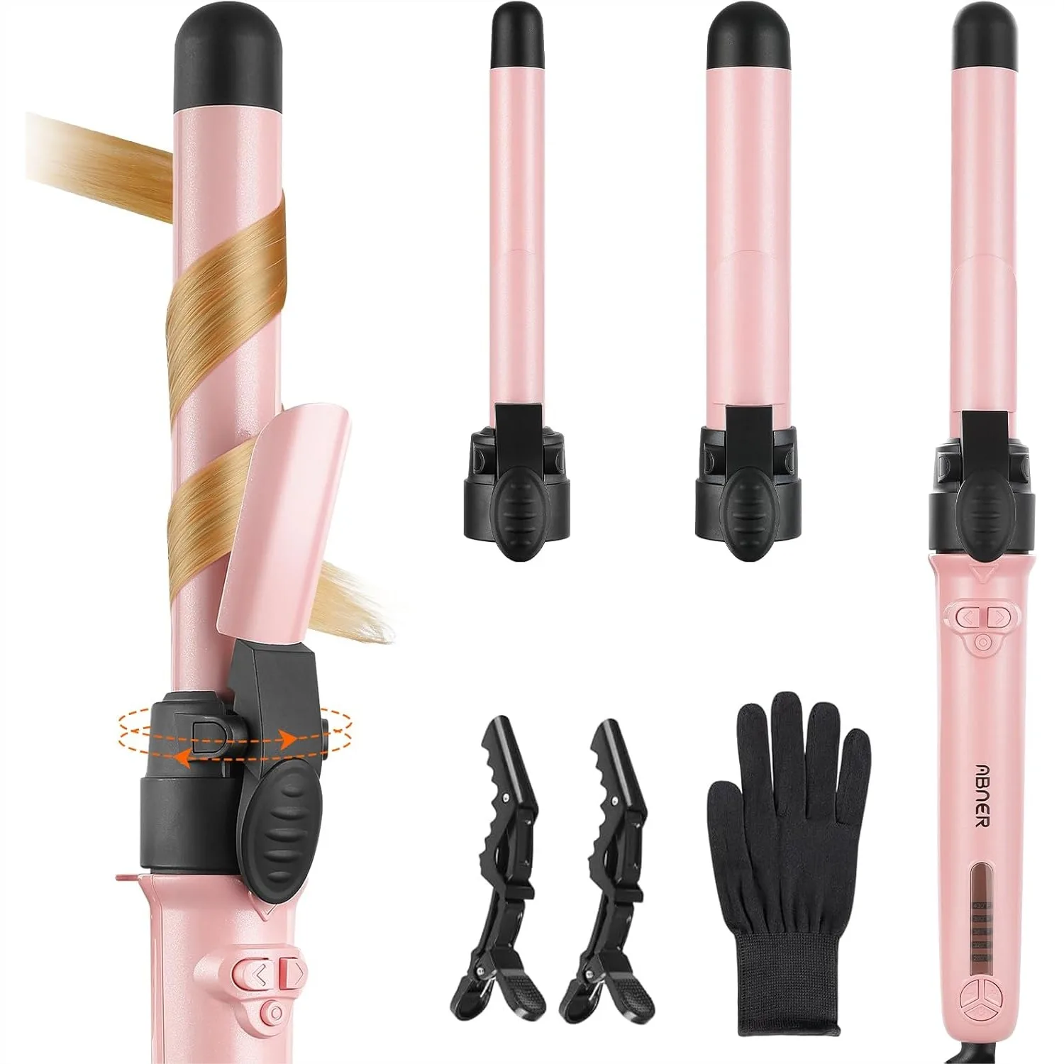Automatic Rotating Curling Iron Set, 3 Ceramic Barrels 0.75" 1" 1.25", 5 Heat Settings to 430F, Easy Beach Waves for Long Hair