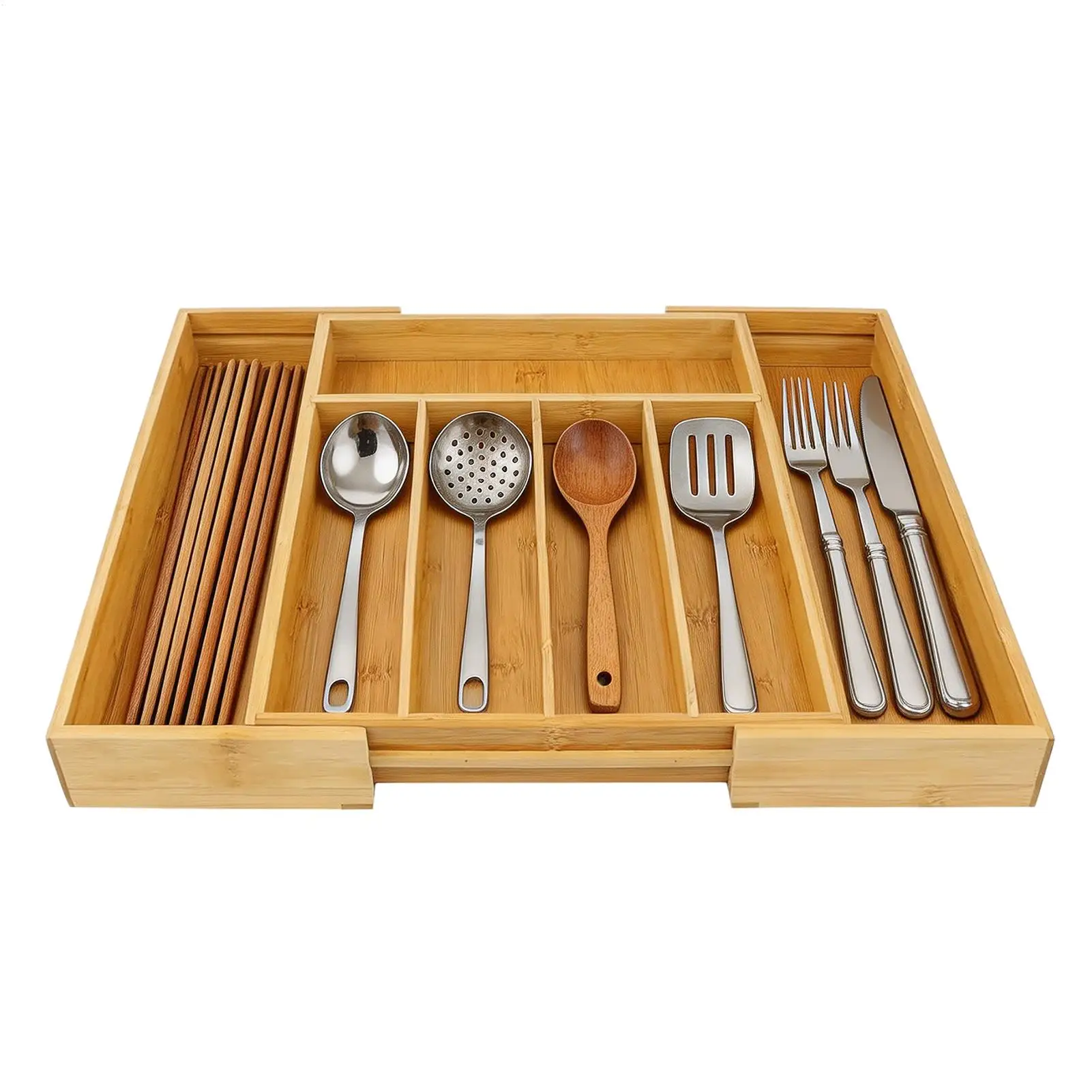 

Органайзер для ящиков, деревянный, регулируемый, с разделителями для столовых приборов, подставка для хранения в ящиках, подставка для столовых приборов для дома, кухни, ресторана