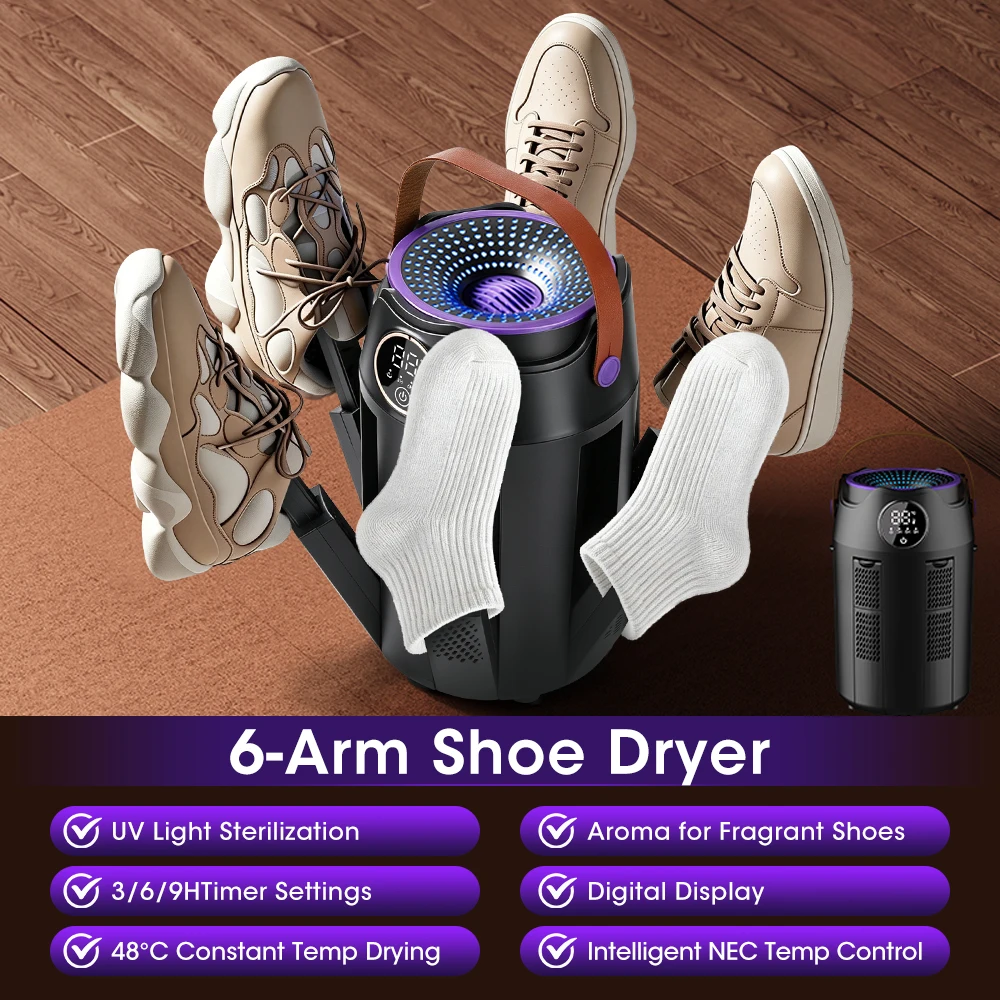 Intelligenter Timer-Schuhtrockner, tragbarer, faltbarer Haushalts-Schuhtrockner mit sechs Armen, schnelltrocknend, desodorierend, sterilisierend. – Detail 1