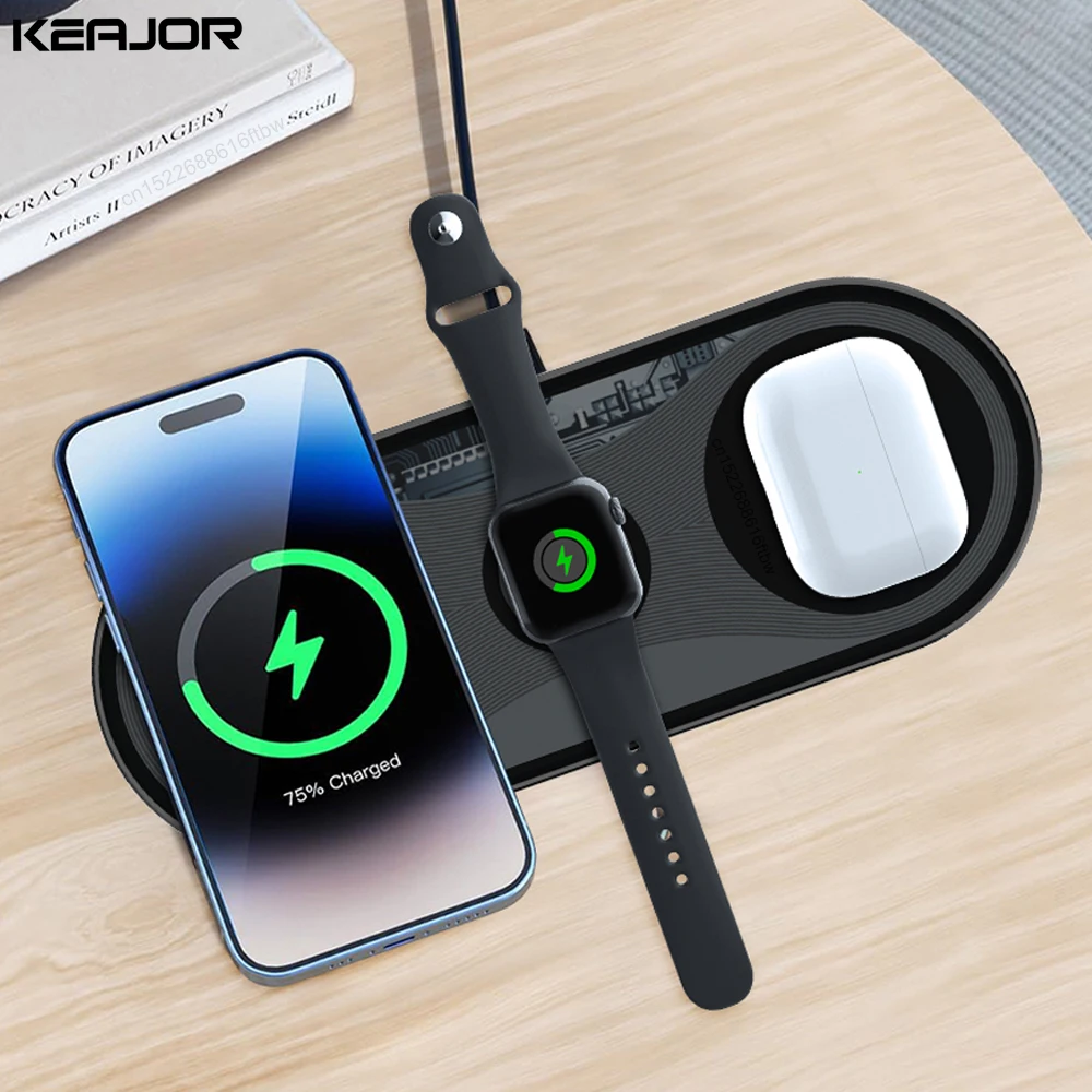 Wireless Charger For iPhone 15 14 13 12 11 Pro Max 3 in 1 Fast Wireless Charging Pad Station For Apple Watch Series 9/8 Charger