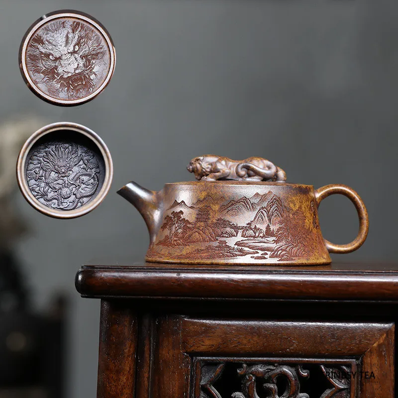 

Chinese Yixing Handmade Purple Clay Teapot Creative Household Tea Pot Hand-carved Dragon Tiger Kettle Zisha Tea Set Gifts 220ml