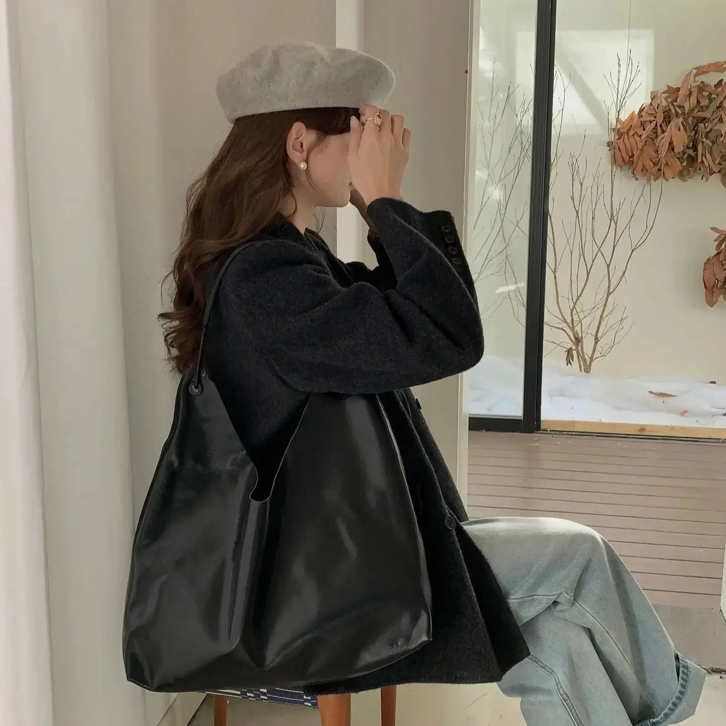 Leather Shoulder Bag Tote Bag Casual Large Capacity Commuter Bag Cowhide Leather Bag Soft Women's